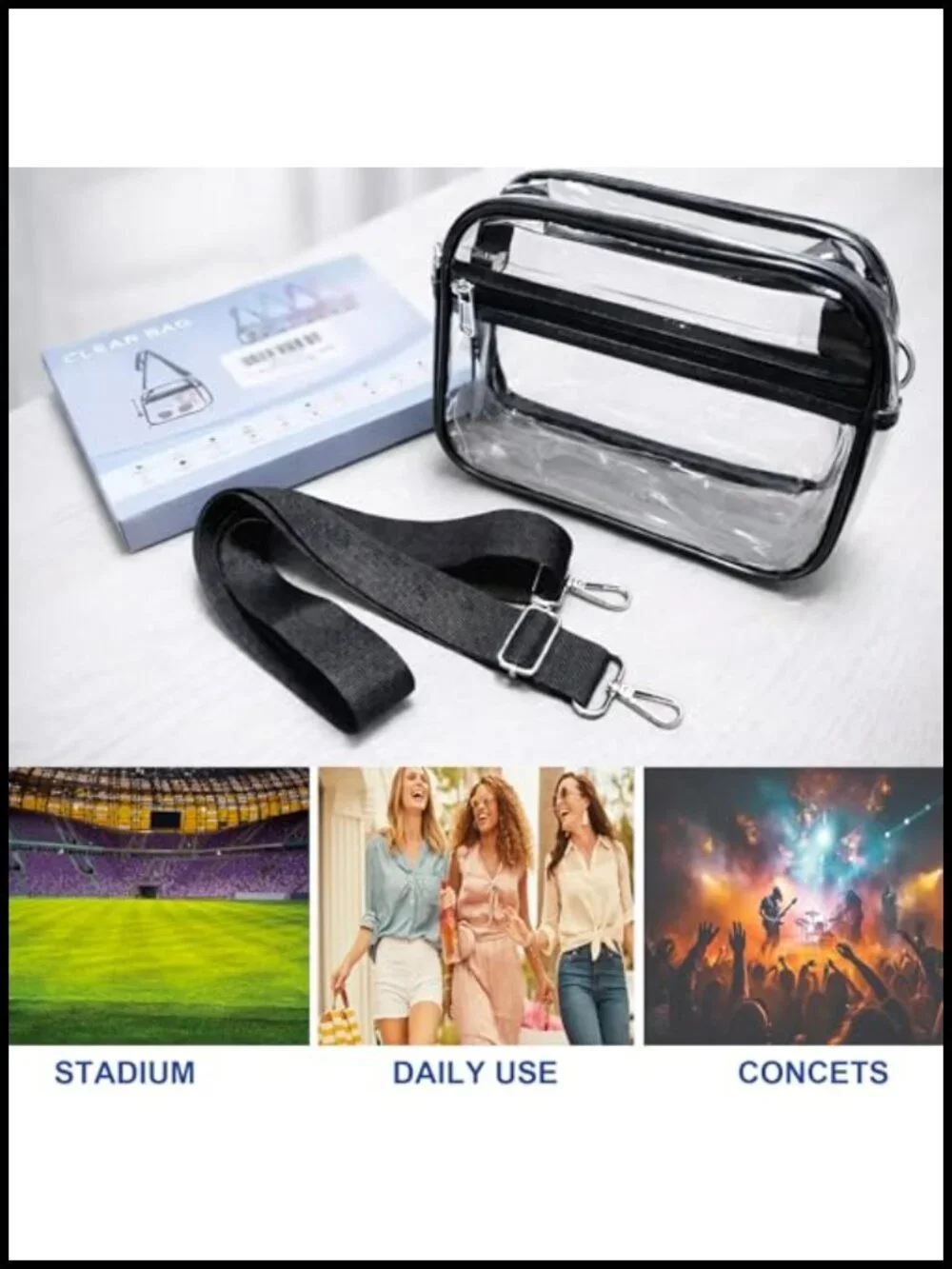 Clear Stadium Approved PVC Satchel Handbag Security Check Crossbody Purse